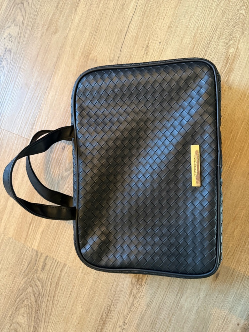 Black Woven Makeup Travel Case with Gold Accent